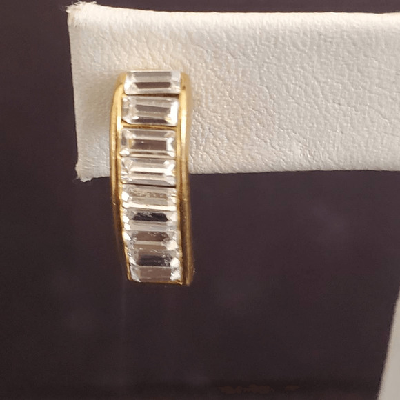 Swarovski Semi-curved Earrings with Channel Set Crystals Gold Plated Swan Signed - Picture 1 of 7